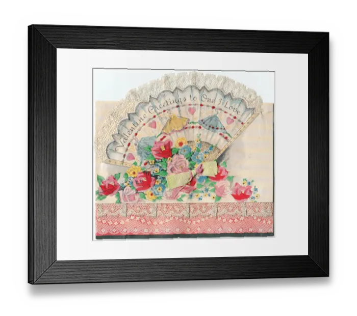 Framed Print : Fan with lace and flowers on a Valentine card Framed Print : Fan with lace and flowers on a Valentine card