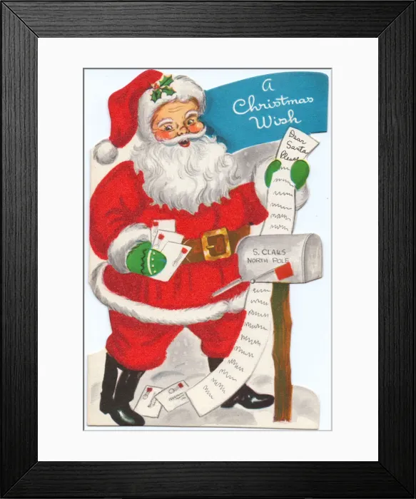 Framed Print : Santa Claus with list and post on a Christmas card Framed Print : Santa Claus with list and post on a Christmas card