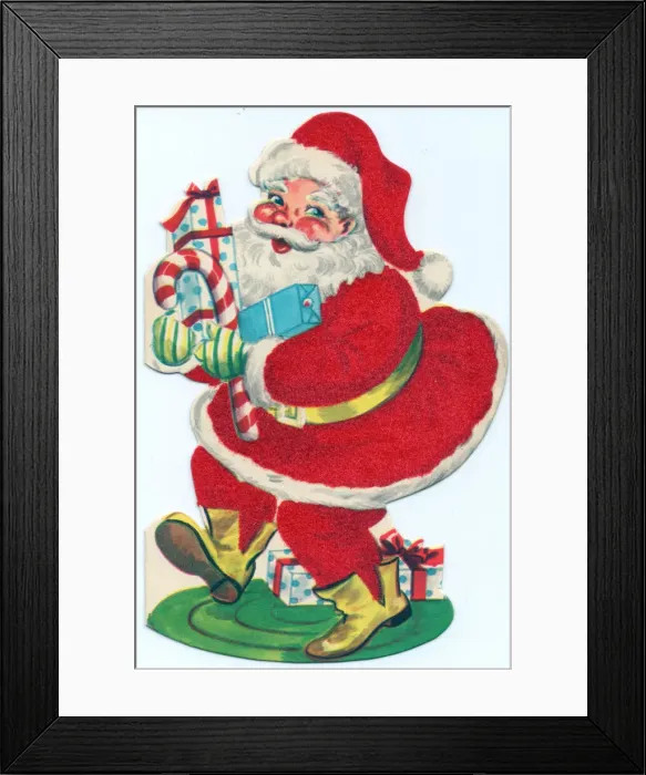 Framed Print : Santa Claus with presents on a Christmas card Framed Print : Santa Claus with presents on a Christmas card