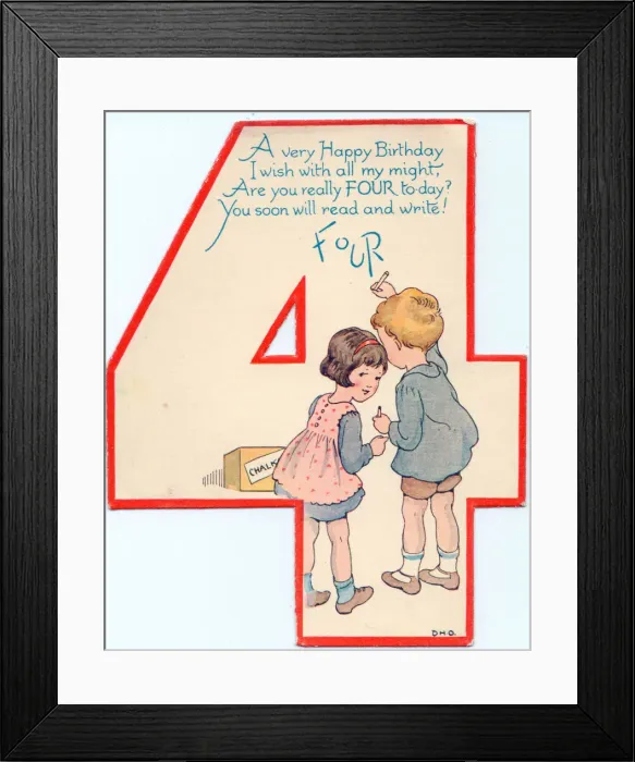 Framed Print : Cutout birthday card, age 4 Framed Print : Cutout birthday card, age 4