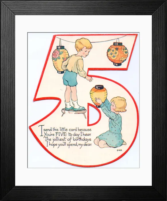Framed Print : Cutout birthday card, age 5 Framed Print : Cutout birthday card, age 5