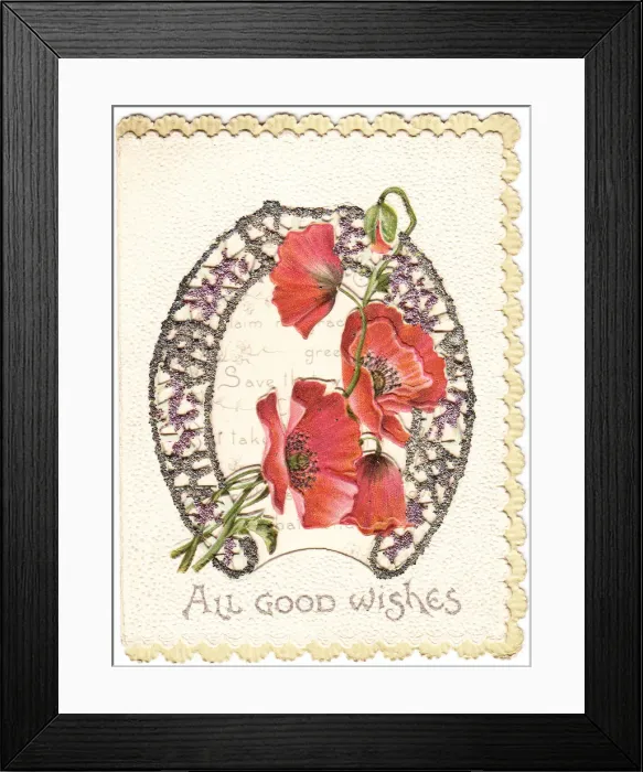 Framed Print : Horseshoe with poppies on a Good Luck card Framed Print : Horseshoe with poppies on a Good Luck card