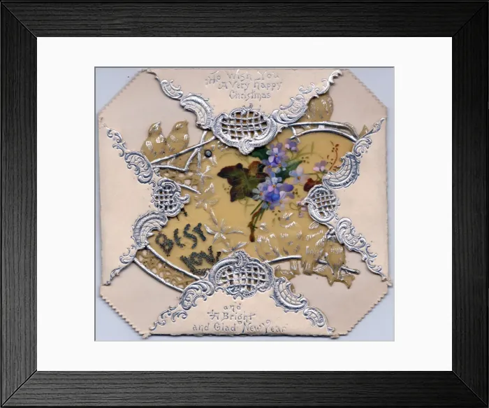 Framed Print : Mauve flowers on a Christmas and New Year card Framed Print : Mauve flowers on a Christmas and New Year card