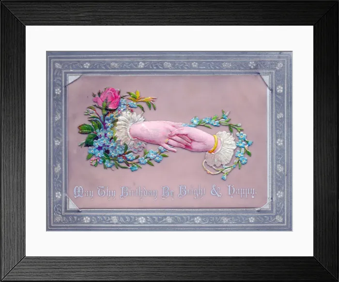 Framed Print : Hands and flowers on a birthday card Framed Print : Hands and flowers on a birthday card