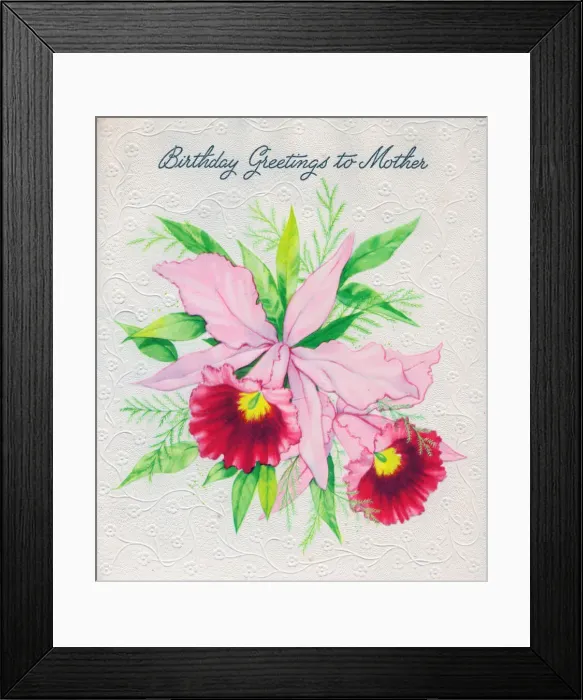 Framed Print : Birthday card for Mother, with pink flowers Framed Print : Birthday card for Mother, with pink flowers