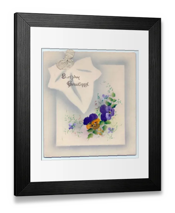 Framed Print : Birthday card with purple and yellow pansies Framed Print : Birthday card with purple and yellow pansies
