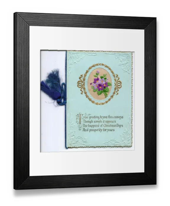 Framed Print : Embroidered flowers on a Christmas card Framed Print : Embroidered flowers on a Christmas card