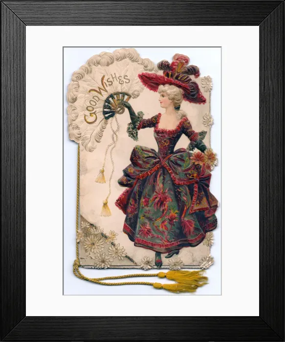 Framed Print : Woman in historical costume on a greetings card Framed Print : Woman in historical costume on a greetings card