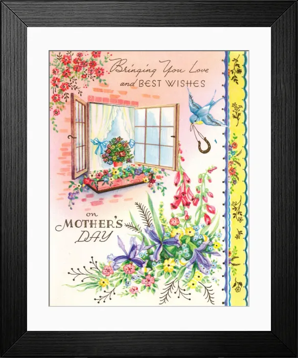 Framed Print : Mothers Day card with flowers and a bird Framed Print : Mothers Day card with flowers and a bird