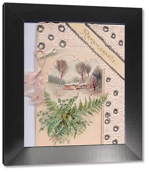 Snow scene and ferns on a remembrance card