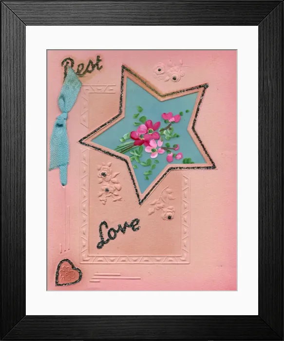 Framed Print : Flowers with heart and star on a greetings card Framed Print : Flowers with heart and star on a greetings card