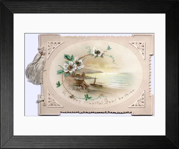 Framed Print : Coastal scene with flowers on a New Year card Framed Print : Coastal scene with flowers on a New Year card