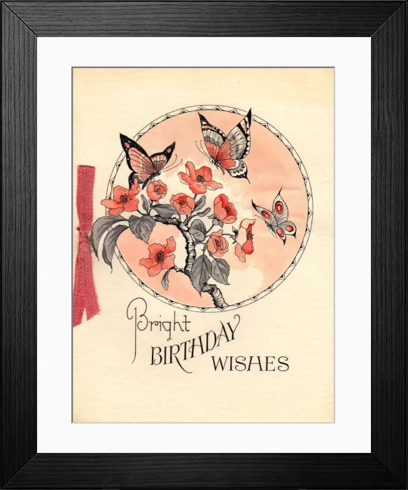 Framed Print : Butterflies and flowers on a birthday card Framed Print : Butterflies and flowers on a birthday card