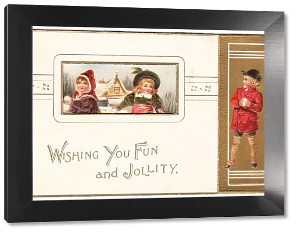Children with snowballs on a Christmas card