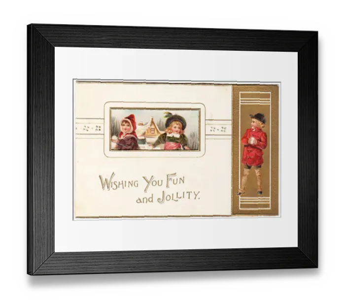 Framed Print : Children with snowballs on a Christmas card Framed Print : Children with snowballs on a Christmas card
