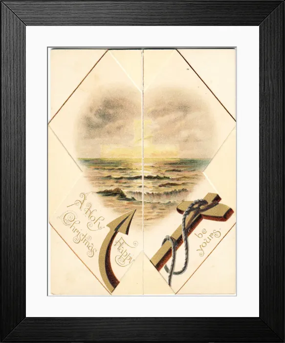 Framed Print : Anchor and seascape on a Christmas card Framed Print : Anchor and seascape on a Christmas card