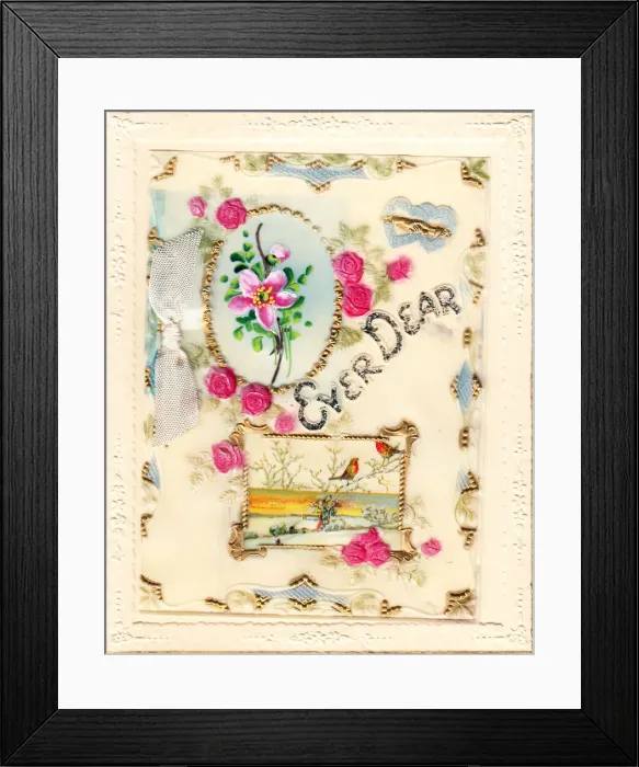 Framed Print : Pink roses and robins on a greetings card Framed Print : Pink roses and robins on a greetings card