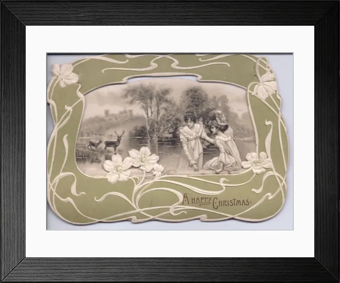Framed Print : Women at the waterside on a Christmas card Framed Print : Women at the waterside on a Christmas card