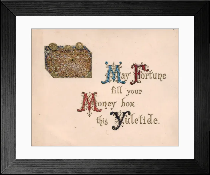 Framed Print : Money box and coins on a Christmas card Framed Print : Money box and coins on a Christmas card