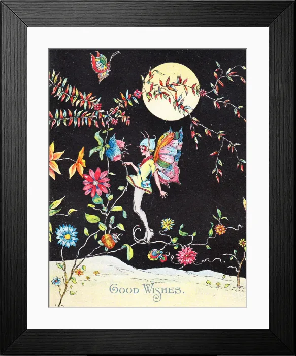 Framed Print : Fairy with flowers and a butterfly on a greetings card Framed Print : Fairy with flowers and a butterfly on a greetings card