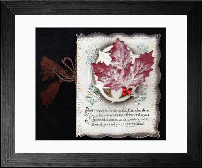 Framed Print : Leaves and red berries with verse on a Christmas card Framed Print : Leaves and red berries with verse on a Christmas card