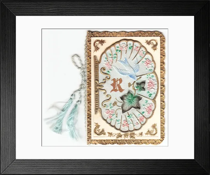 Framed Print : Bird and flowers on an embossed greetings card Framed Print : Bird and flowers on an embossed greetings card