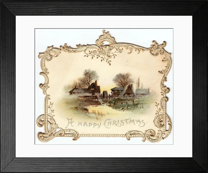 Framed Print : Country farming scene on a Christmas card Framed Print : Country farming scene on a Christmas card