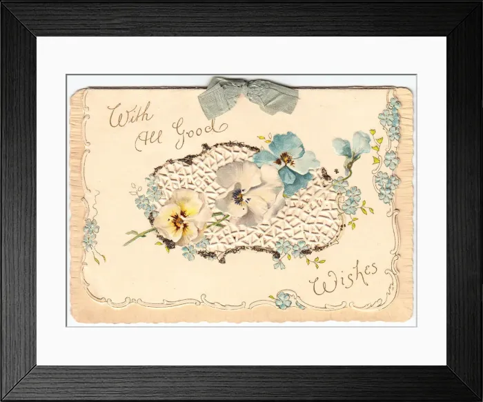Framed Print : Flowers and ribbon on a greetings card Framed Print : Flowers and ribbon on a greetings card