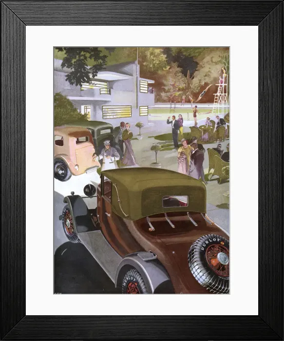 Framed Print : Dunlop advertisement - arriving at a summer country club Framed Print : Dunlop advertisement - arriving at a summer country club