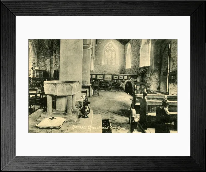 Framed Print : Church interior with font, Bosham, Chichester, West Sussex Framed Print : Church interior with font, Bosham, Chichester, West Sussex