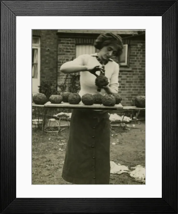 Framed Print : Woman making balls of clay and slack, West Country Framed Print : Woman making balls of clay and slack, West Country