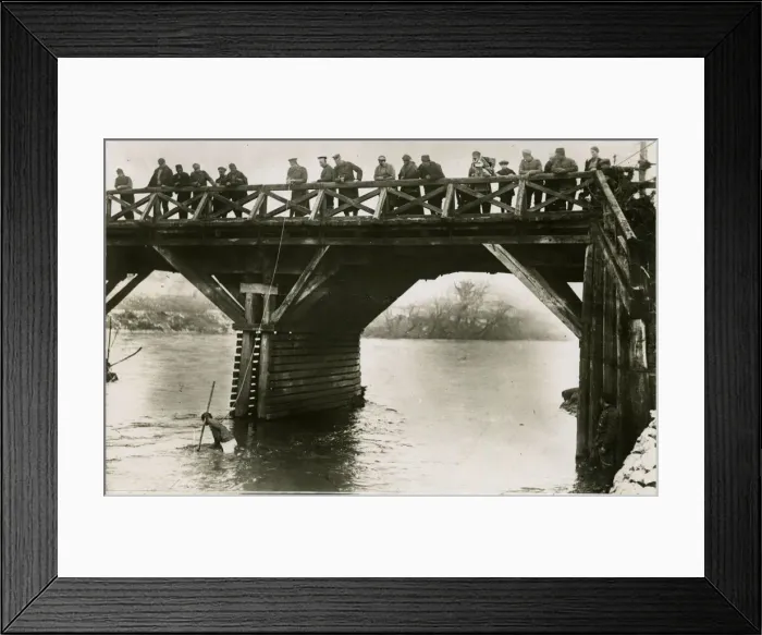 Framed Print : Bulgarian soldiers searching for guns in river, WW1 Framed Print : Bulgarian soldiers searching for guns in river, WW1