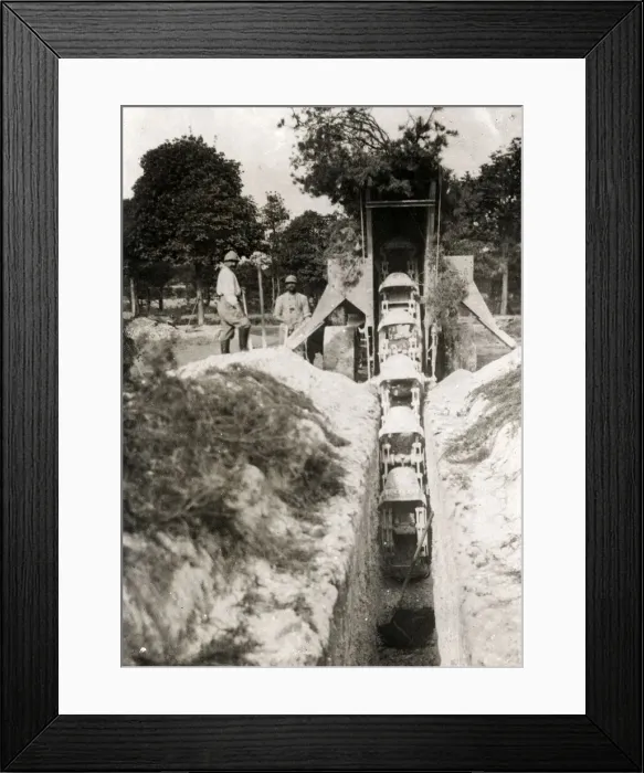 Framed Print : Allied trench plough in action, WW1 Framed Print : Allied trench plough in action, WW1