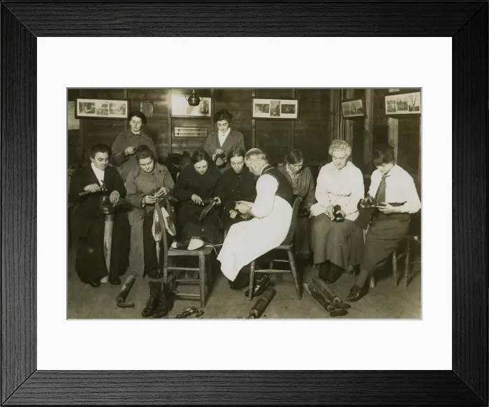 Framed Print : Boot mending at Scaynes Hill Womens Institute, WW1 Framed Print : Boot mending at Scaynes Hill Womens Institute, WW1