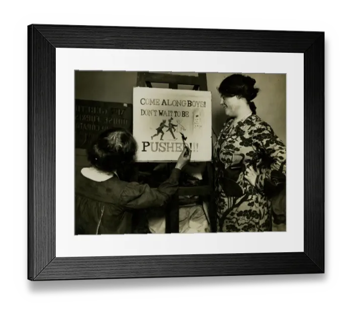 Framed Print : Women artists making recruitment poster, WW1 Framed Print : Women artists making recruitment poster, WW1