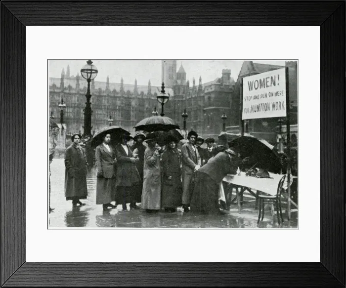 Framed Print : Women signing on for munitions work 1915