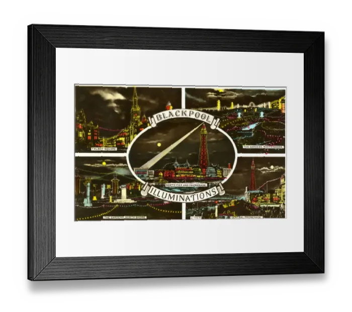 Framed Print : Multiview postcard, Blackpool Illuminations Framed Print : Multiview postcard, Blackpool Illuminations