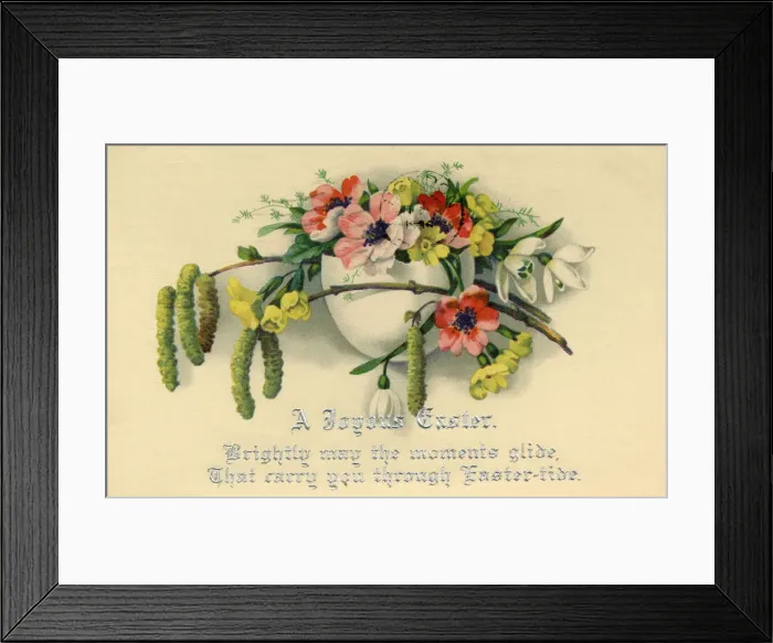 Framed Print : Easter postcard with a vase of flowers