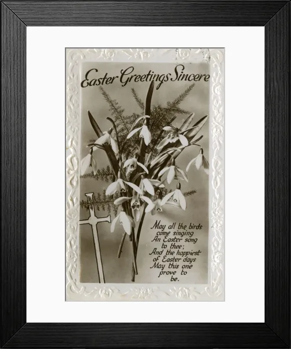 Framed Print : Easter postcard with snowdrops and verse Framed Print : Easter postcard with snowdrops and verse