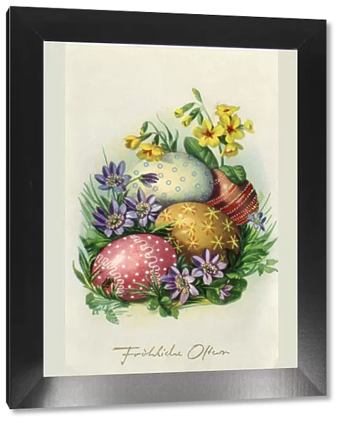 German Easter postcard with eggs and flowers