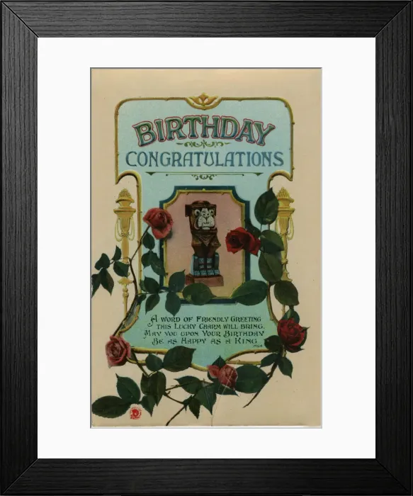 Framed Print : Birthday postcard with flowers and verse Framed Print : Birthday postcard with flowers and verse