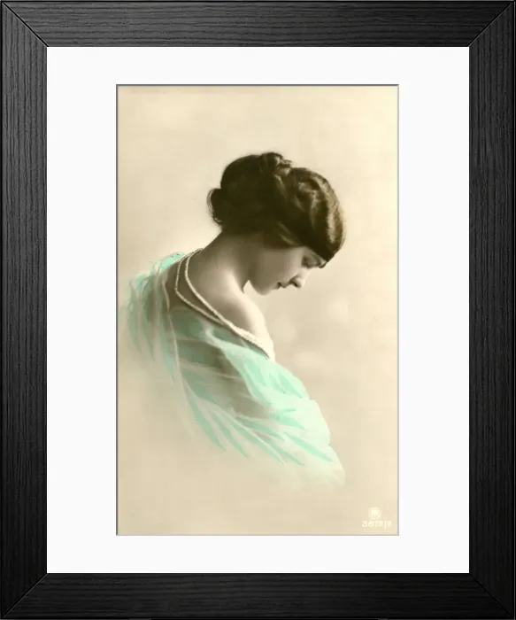 Framed Print : Postcard, young woman in an elegant pose Framed Print : Postcard, young woman in an elegant pose