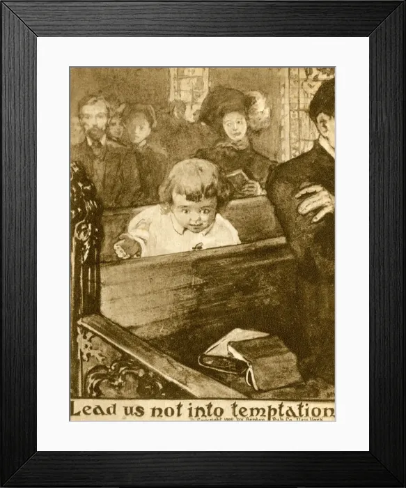 Framed Print : Comic postcard, Lead us not into temptation Framed Print : Comic postcard, Lead us not into temptation
