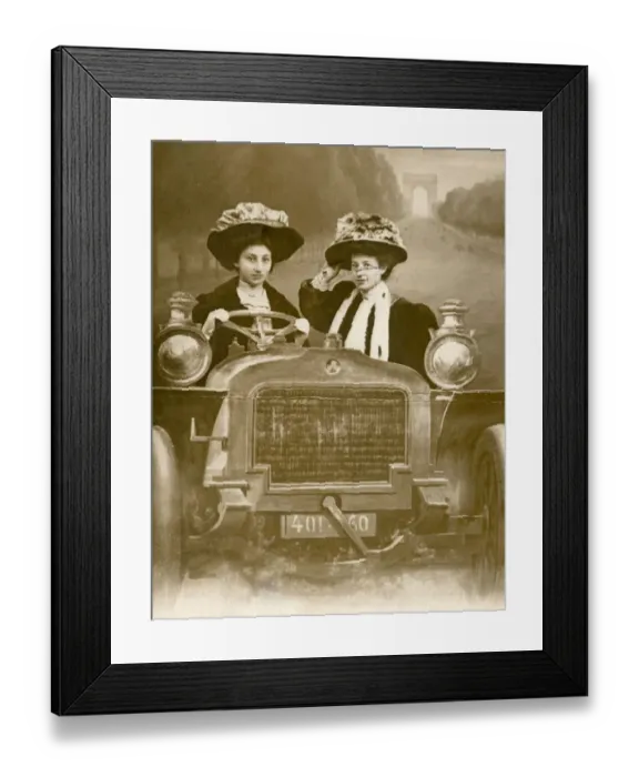 Framed Print : Two women in a car in a studio portrait, Paris Framed Print : Two women in a car in a studio portrait, Paris