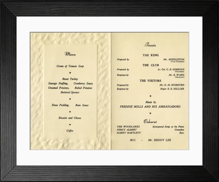 Framed Print : REME Woolwich, Dinner Dance card Framed Print : REME Woolwich, Dinner Dance card