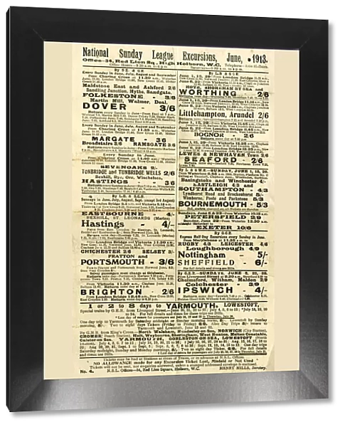 Leaflet, National Sunday League Excursions, June 1913