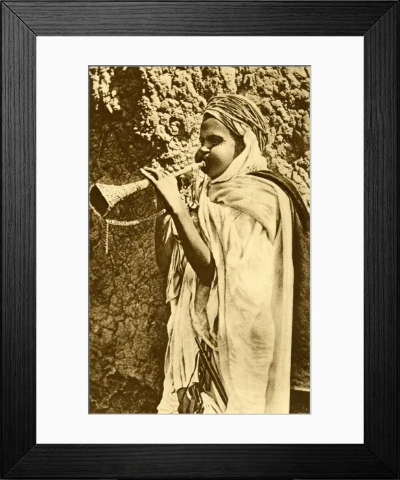 Framed Print : Saharan boy with trumpet, Algeria, North Africa Framed Print : Saharan boy with trumpet, Algeria, North Africa