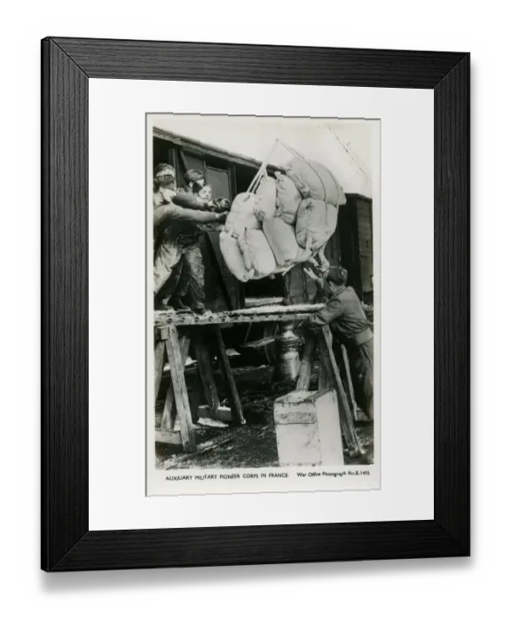 Framed Print : WW2 - Auxiliary Military Pioneer Corps in France - unloading Framed Print : WW2 - Auxiliary Military Pioneer Corps in France - unloading