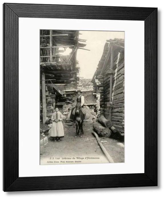 Framed Print : Village of d Heremence, Switzerland - Woman and Mule Rider Framed Print : Village of d Heremence, Switzerland - Woman and Mule Rider