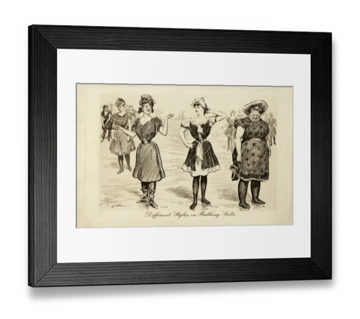 Framed Print : Gibson - different styles in bathing suits - 1900s Framed Print : Gibson - different styles in bathing suits - 1900s